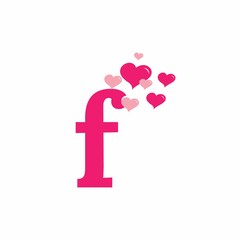 Pink f initial letter with love sign valentine vector