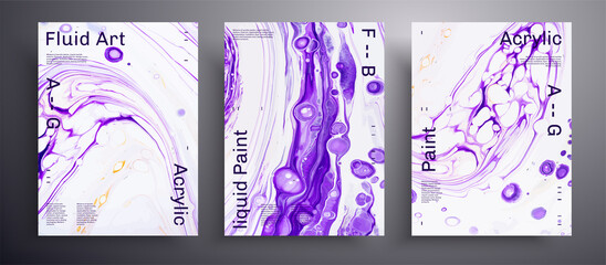 Abstract vector banner, collection of modern fluid art covers. Trendy background that applicable for design cover, poster, brochure and etc. Purple and white universal trendy painting backdrop