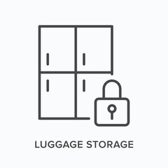 Luggage storage flat line icon. Vector outline illustration of secure box. Black thin linear pictogram for locker room