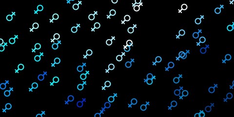 Dark BLUE vector texture with women's rights symbols.