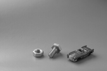 Monochrome composition on the theme Auto Service, auto mechanic services.