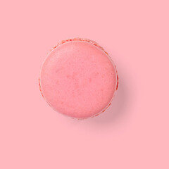 Macaron. Traditional french colorful macarons close up, macro on pink background