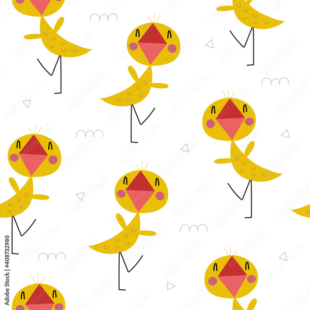 Wall mural Seamless pattern with funy chicken