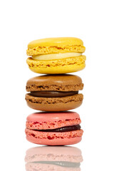 Macaron. Traditional french colorful macarons close up, macro isolated on white