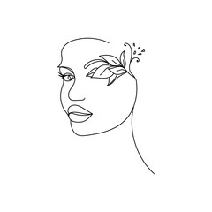 Girl's face with curled twigs and patterns, contour of a woman's face, abstract stylization of a portrait