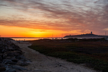 Sunset at half moon bay pillar point harbor beach
