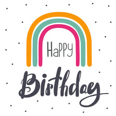 Cute greeting card with rainbow. Fan print birthday party