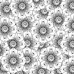 Outline square floral pattern in mehndi style for henna, mehndi, tattoo, decoration. decorative ornament in ethnic oriental style. doodle ornament. outline hand draw illustration. coloring book page.