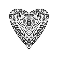 Ornamental symmetrical heart shape pattern for coloring book