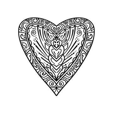 Ornamental symmetrical heart shape pattern for coloring book
