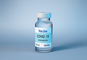 Vaccine vial for Coronavirus, Covid 19 virus. 3D illustration