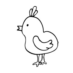 Doodle little chicken stands sideways on a white background isolated. It can be used in seasonal design for Easter, for children's textiles, printed products