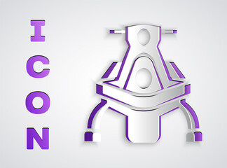 Obraz premium Paper cut Snowmobile icon isolated on grey background. Snowmobiling sign. Extreme sport. Paper art style. Vector Illustration.