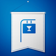Blue Street signboard with inscription Bar icon isolated on blue background. Suitable for advertisements bar, cafe, restaurant. White pennant template. Vector Illustration.