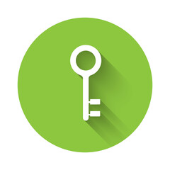 White House key icon isolated with long shadow. Green circle button. Vector Illustration.