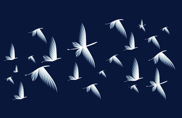 Wallpaper with abstract flying birds or dragonflies, minimalism, flat, modern