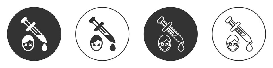 Black Sword with blood icon isolated on white background. Medieval weapons knight and soldier. Symbol of murder. Circle button. Vector.