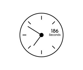 186 seconds Countdown modern Timer icon. Stopwatch and time measurement image isolated on white background