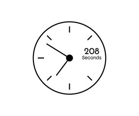 208 seconds Countdown modern Timer icon. Stopwatch and time measurement image isolated on white background