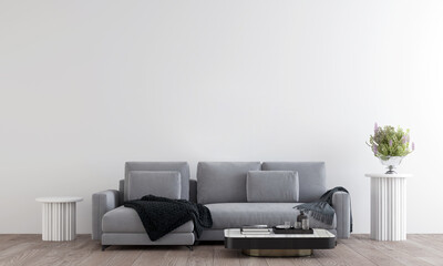 White room interior,minimal cozy living room interior mock up, empty white wall, 3d rendering 
