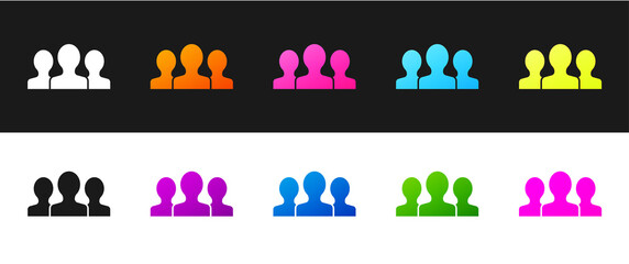 Obraz premium Set Users group icon isolated on black and white background. Group of people icon. Business avatar symbol - users profile icon. Vector.