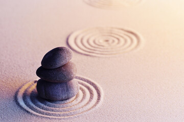 Meditation zen garden with stones on sand