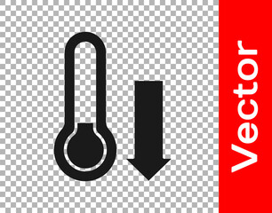 Black Meteorology thermometer measuring icon isolated on transparent background. Thermometer equipment showing hot or cold weather. Vector.