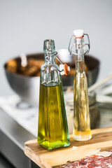 Two bottles with kitchen ingredients