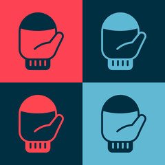Pop art Christmas mitten icon isolated on color background. Vector.