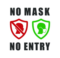Wear Mask. No mask no entry. Protective medical mask icon shape. Epidemic, pandemic virus face mask logo symbol sign. Vector illustration image. Isolated on white background.