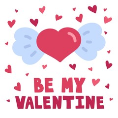 Valentine vector doodle illustration. Flying heart. Be my valentine