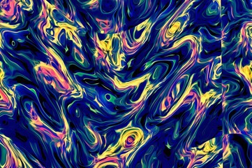 Abstract background. Psychedelic fractal, texture of brush strokes of colored paint of blurred lines and spots of different shapes and sizes