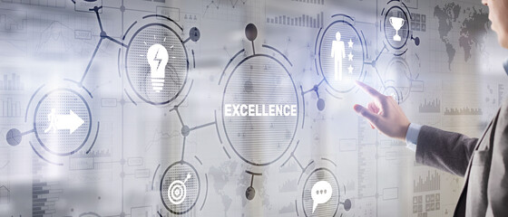 Excellence Concept. Quality Service. Businessman pressing Excellence virtual screen.