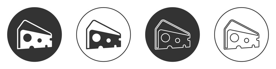 Black Cheese icon isolated on white background. Circle button. Vector.