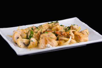 Chicken stew - chicken fillet, mushrooms, carrots, leeks, sour cream
