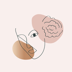 Women or people face line arts vector. Wall arts design with gold and abstract shapes  design for wall framed prints, canvas prints, poster, home decor, cover, wallpaper.