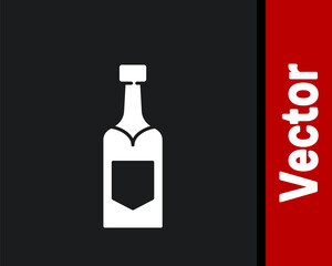 White Champagne bottle icon isolated on black background. Vector.