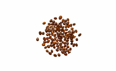 A pile of roasted coffee beans isolated on white background. Good for any project.