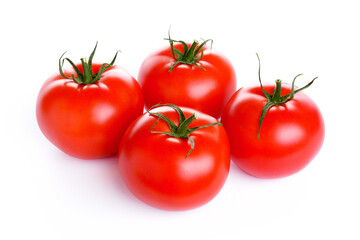 Red ripe tomatoes isolated on white background