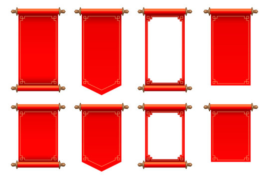Set of red ancient scrolls vector illustration