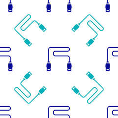 Blue Jump rope icon isolated seamless pattern on white background. Skipping rope. Sport equipment. Vector.