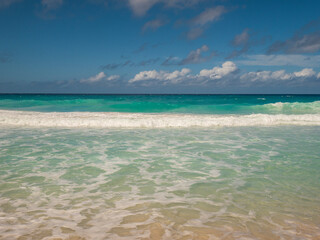Scenic views of the Anse Georgette paradise beach on the west coast of Praslin Island in the Seychelles 