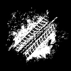 Offroad tyre print and grunge spot, vector white dirty tire trace for automobile service or off road race competition design. Rally, motocross dirty tire pattern, grungy vehicle trail isolated texture © Vector Tradition