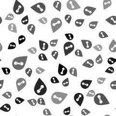 Black Location gym icon isolated seamless pattern on white background. Vector.