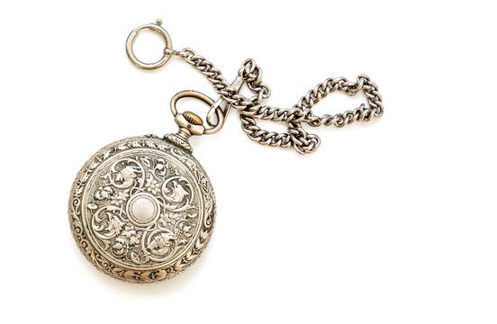 Old pocket watch isolated on white background