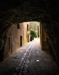 passage way in the rocks ,fontaine de Vaucluse , provence ,France.