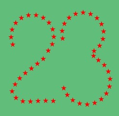 23 February. Day of defenders of fatherland. National holiday in Russia for the military. Abstract postcard. The numbers of stars. The background is yellow.