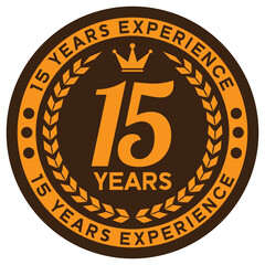 15 Years Experience. Vector Flat Label.