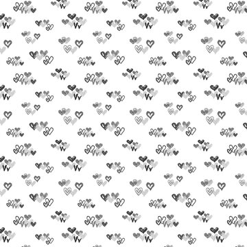 Festive background with heart outlines. Pattern with hearts and confetti on a white background. Vibrant festive designs for packaging, fabric, wedding, wall and surface decor.
