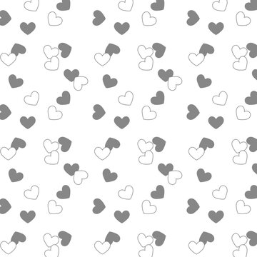 Seamless pattern for greeting cards, wrapping paper, and decorative wallpaper. Pattern with hearts and confetti on a white background. 